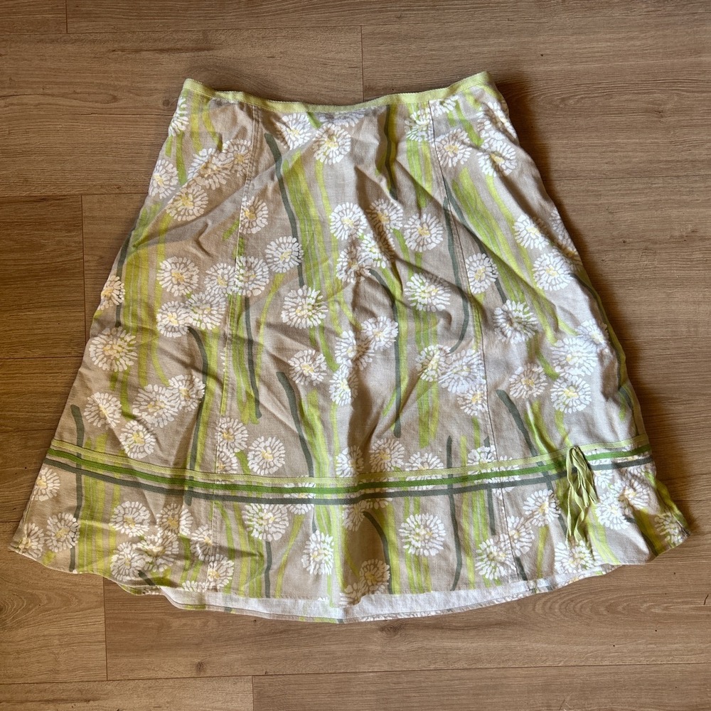 Sigrid Olsen Linen Blend Floral Dandelion A-Line Midi Skirt